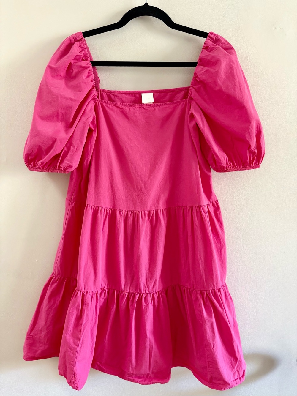H&M Cerise Pink Smocked Puff Sleeve Dress XS Oversized Babydoll Cottagecore - Picture 2 of 8